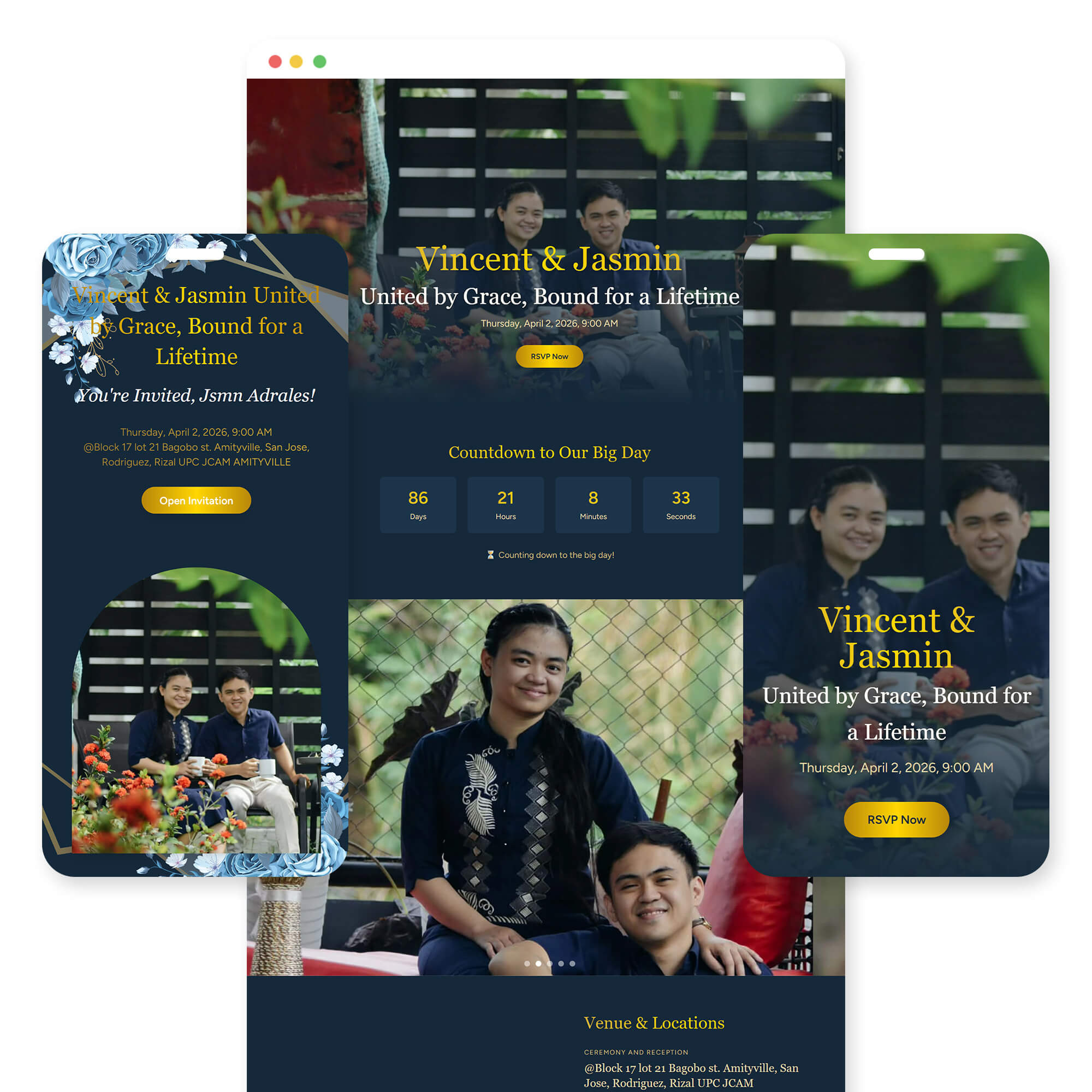 Blue Serenity wedding invitation template preview
