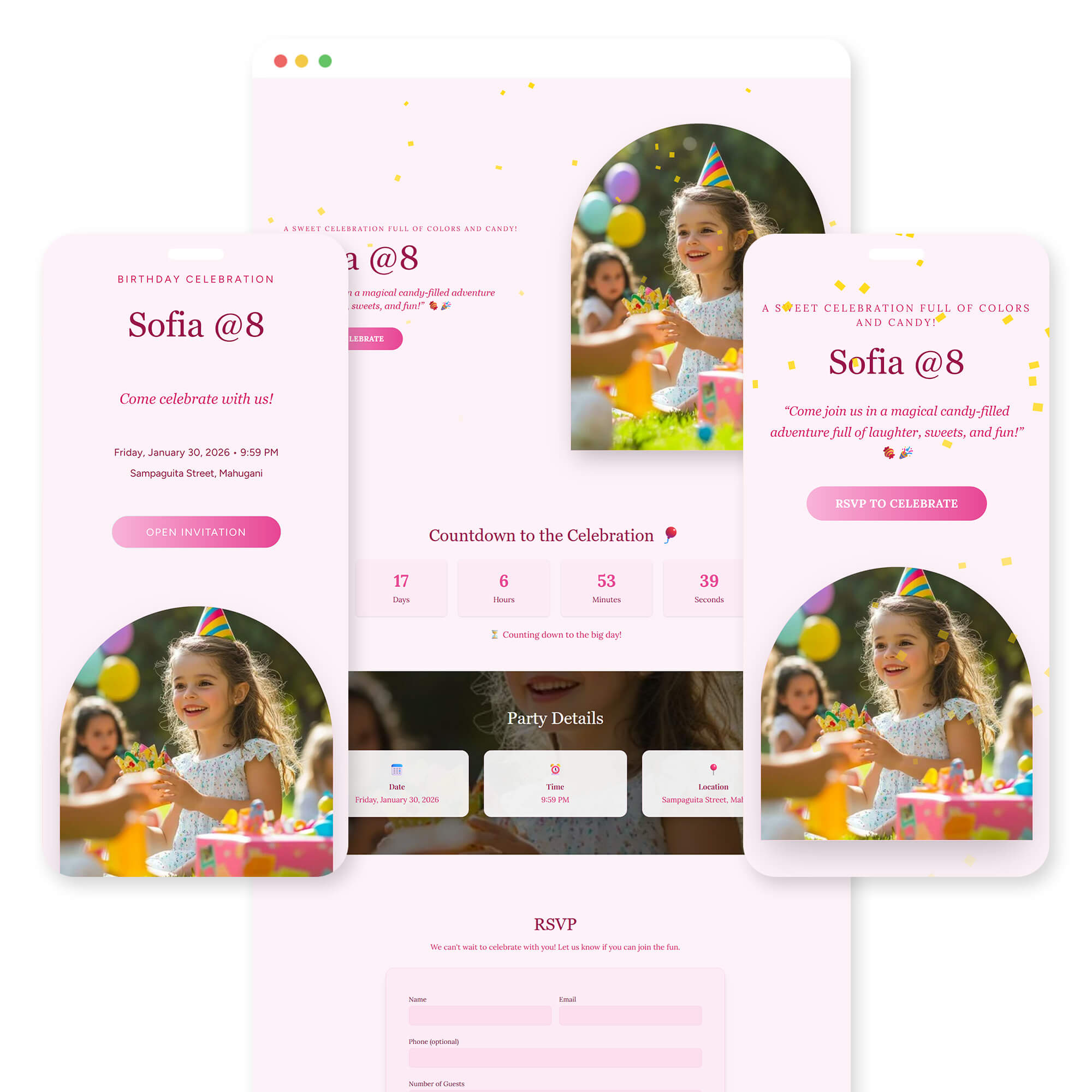Candyland birthday invitation template preview