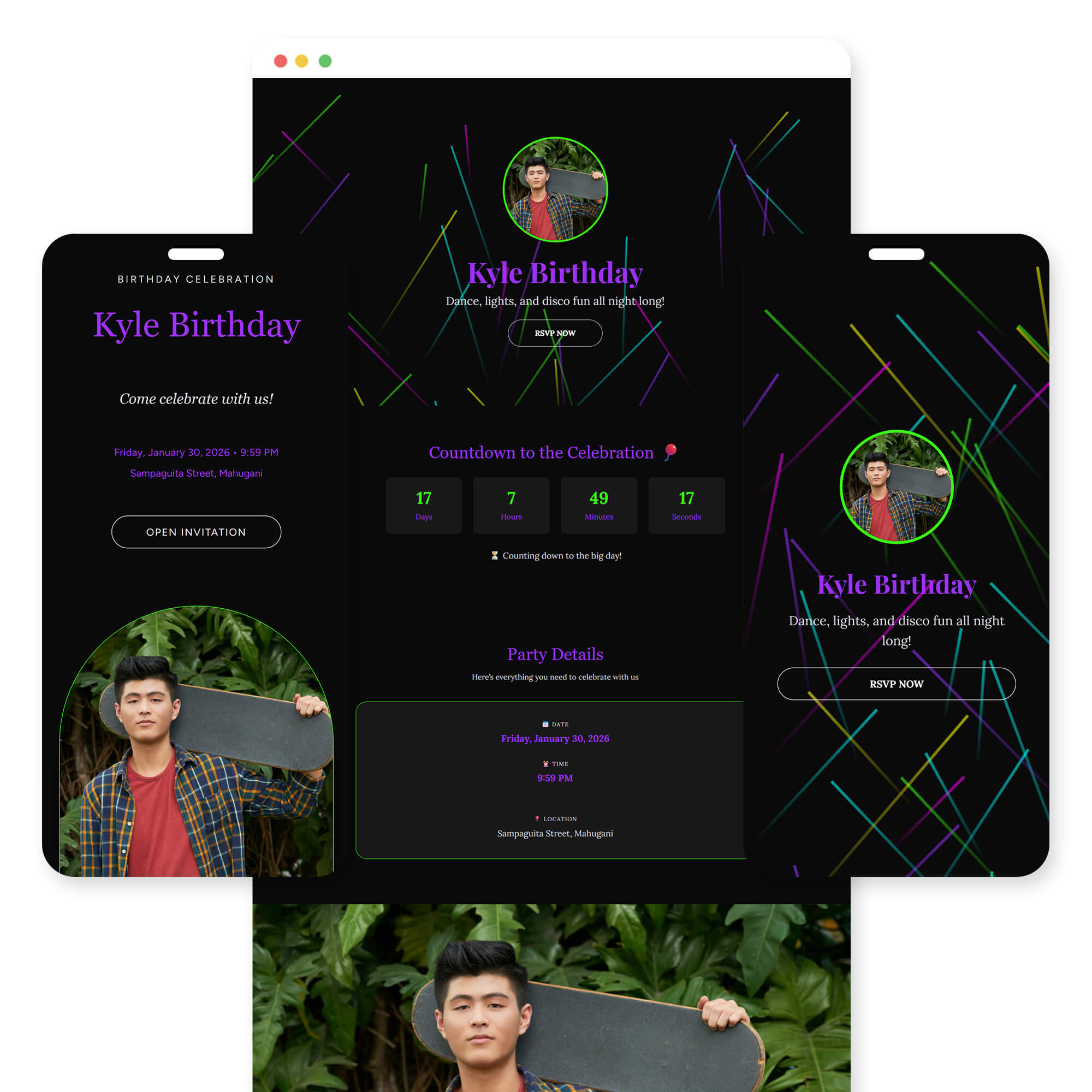 Disco Fever birthday invitation template preview