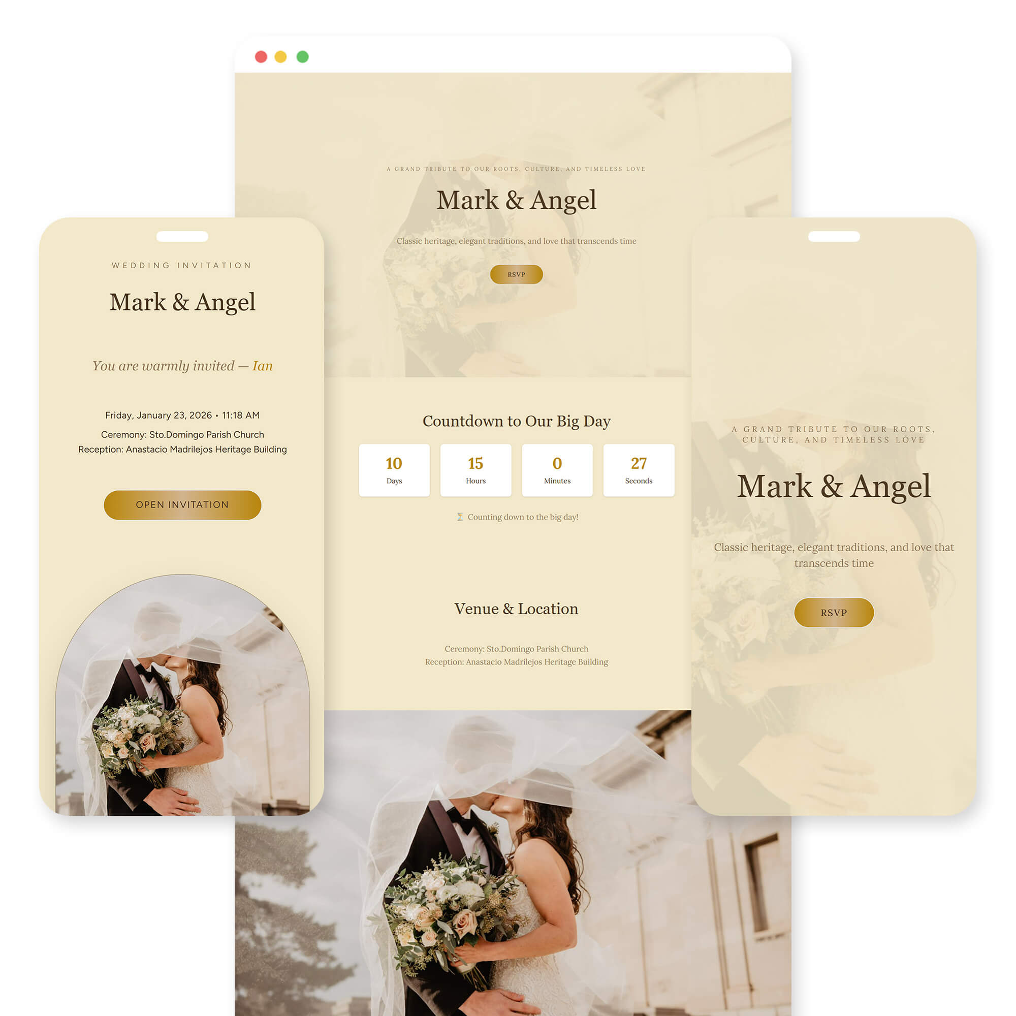 Filipiniana wedding invitation website template preview - with RSVP, guestbook, seating, and gift registry