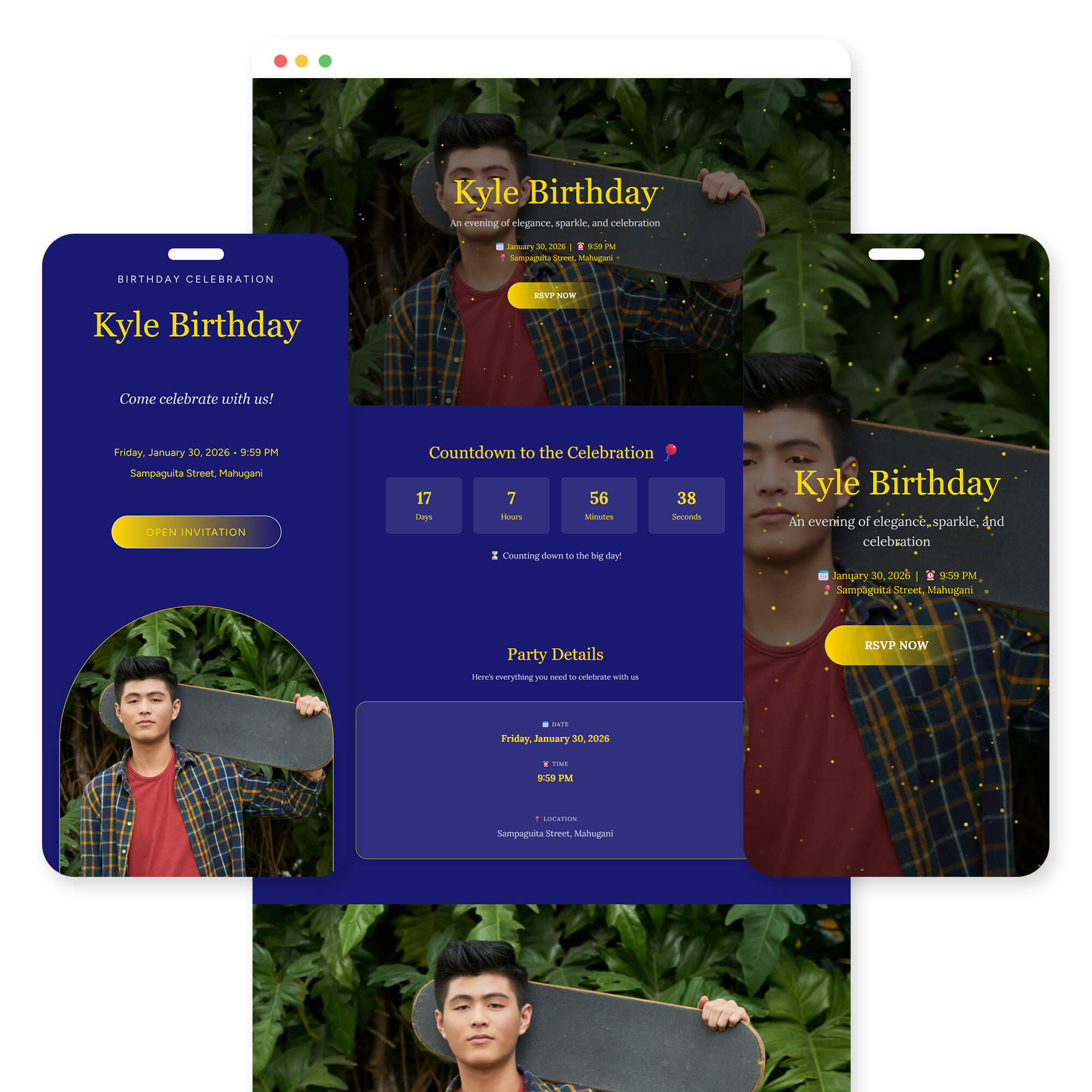 Glam Night birthday invitation template preview