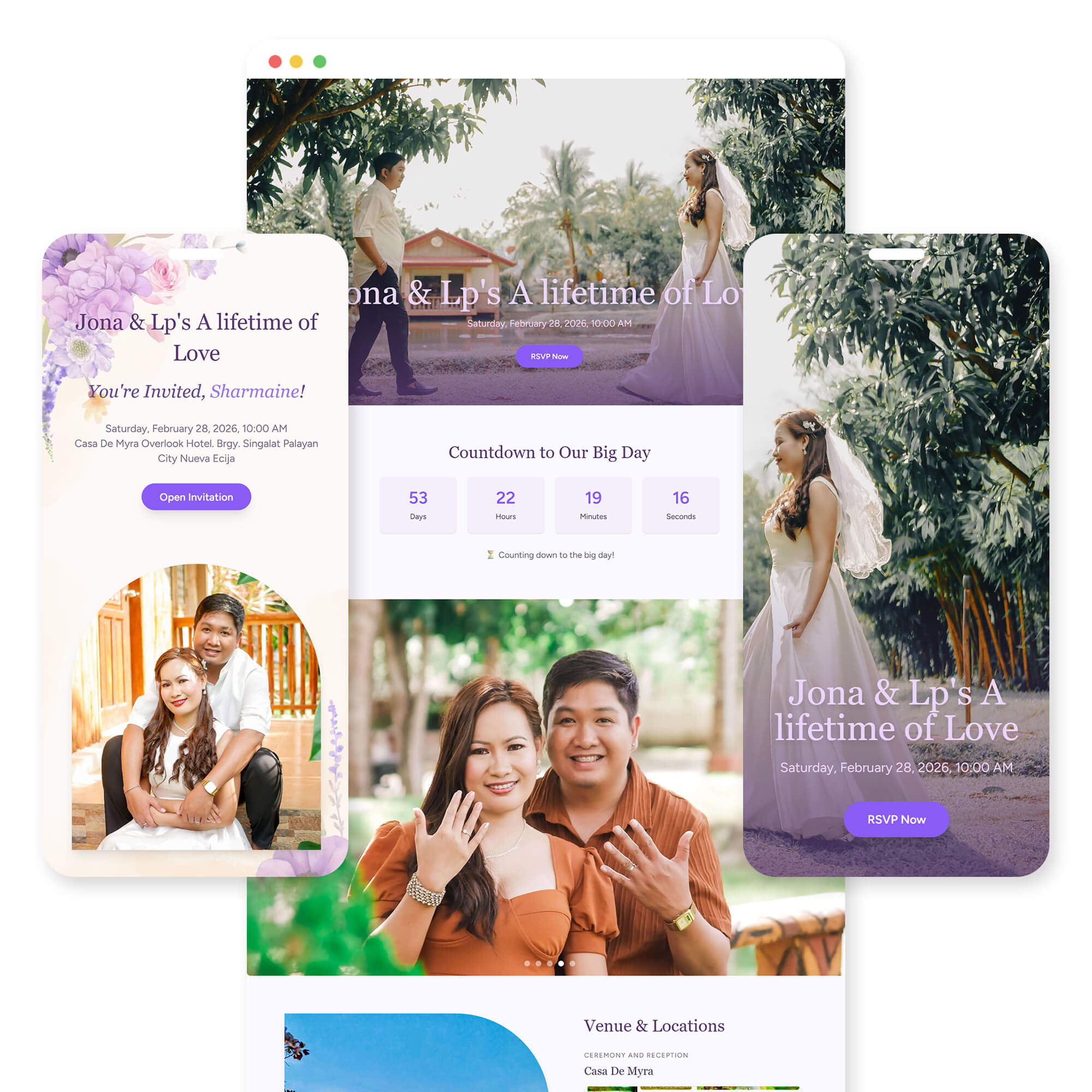 Lavander Vows wedding invitation template preview