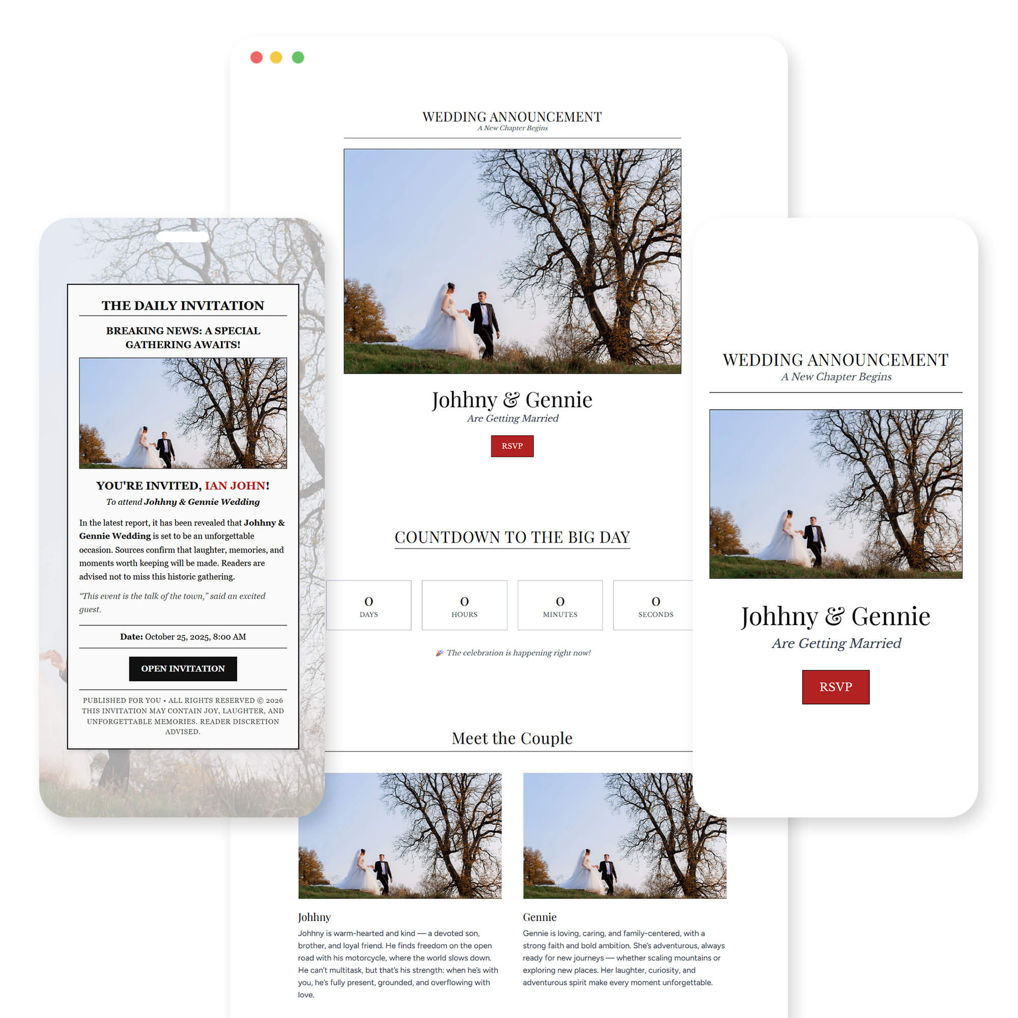 Newspaper wedding invitation template preview