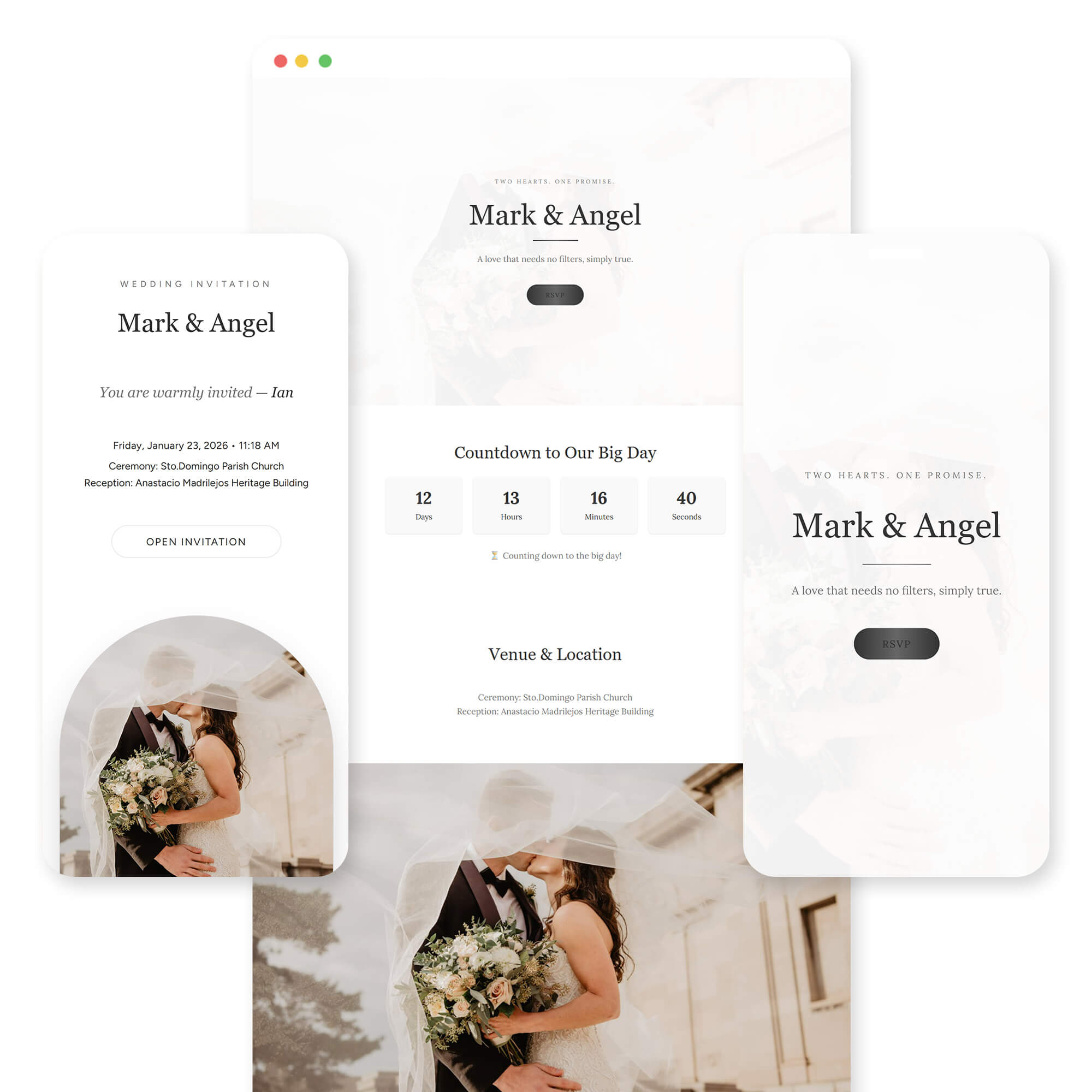 Pangako wedding invitation website template preview - with RSVP, guestbook, seating, and gift registry