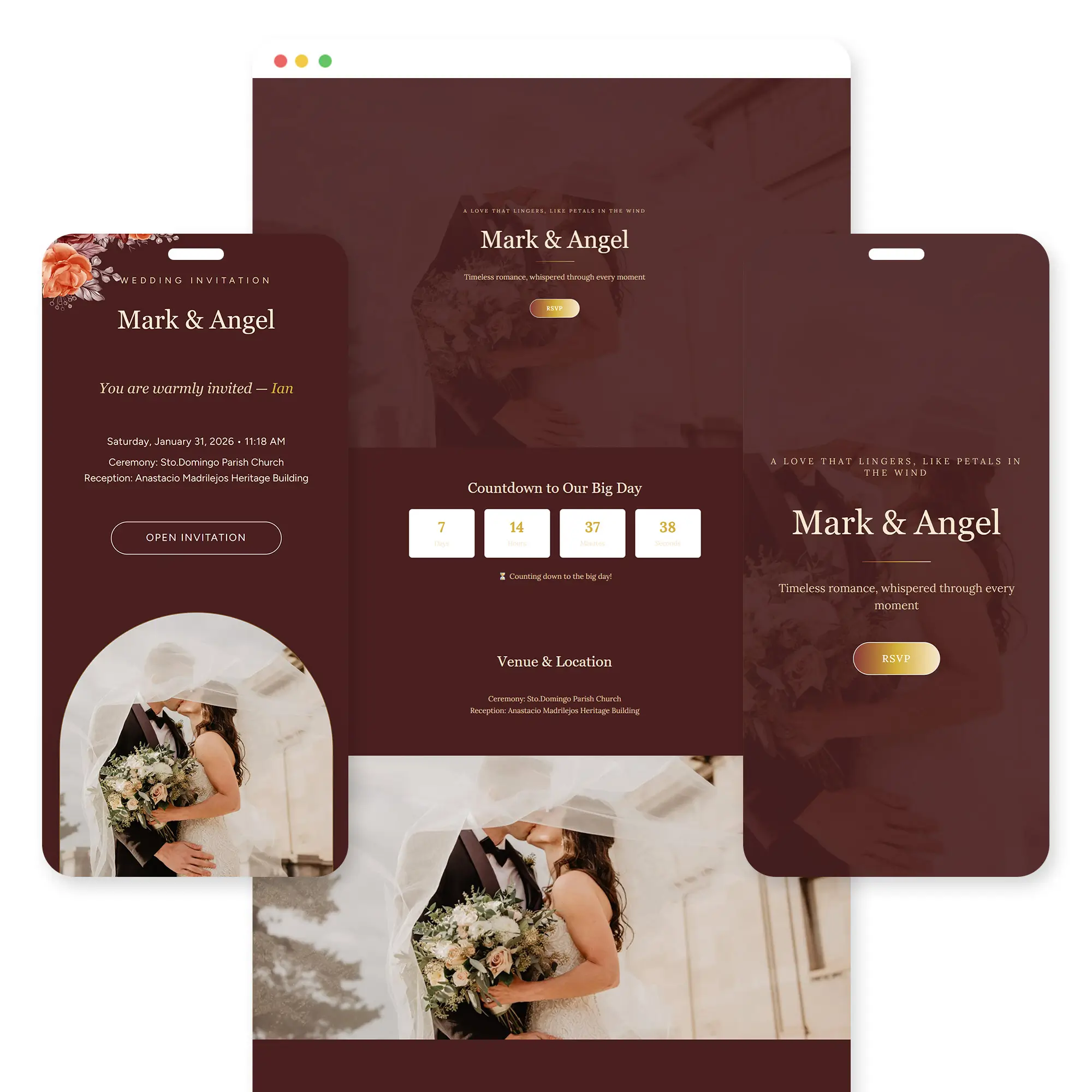 Rosas wedding invitation template preview