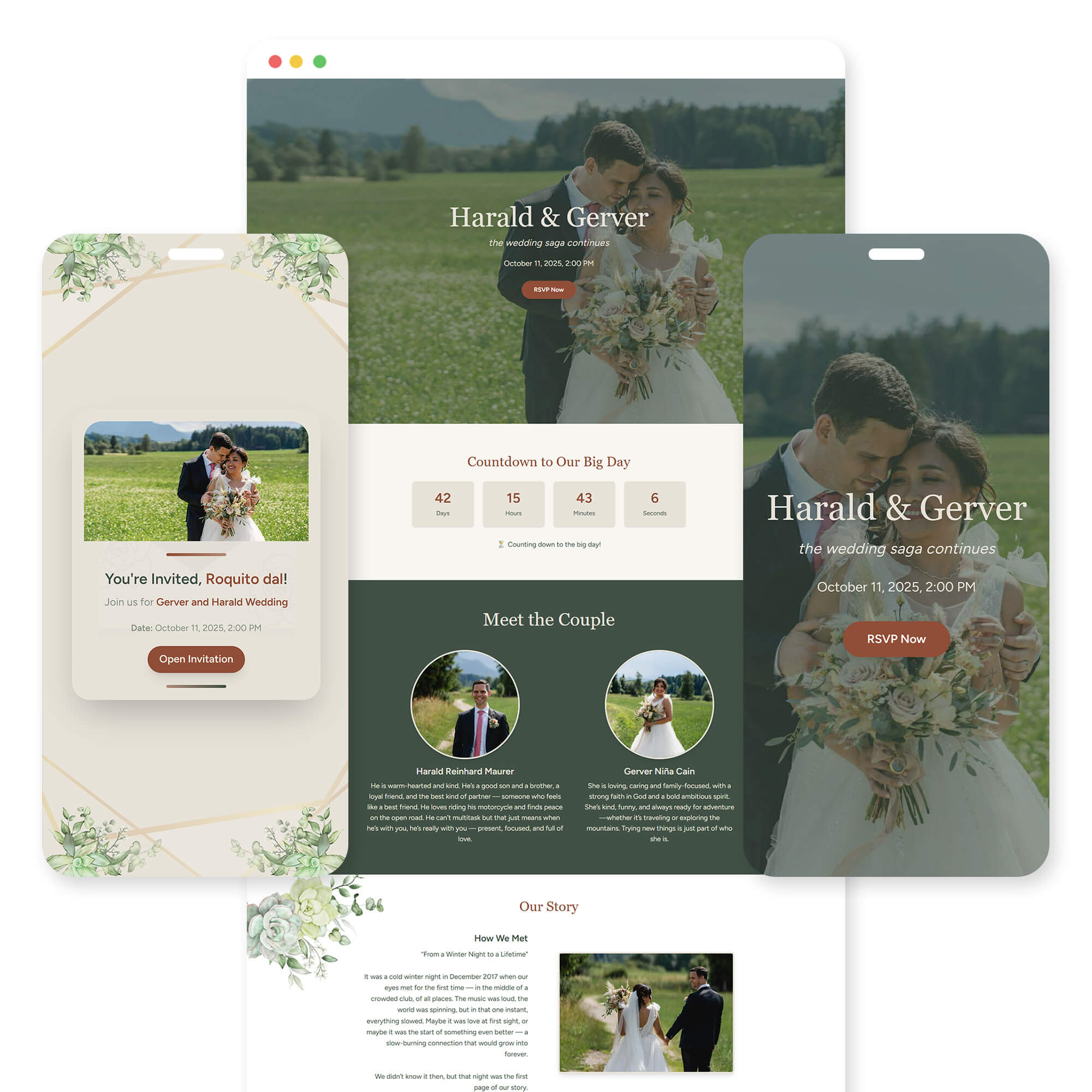 Sage and Wildwood wedding invitation template preview