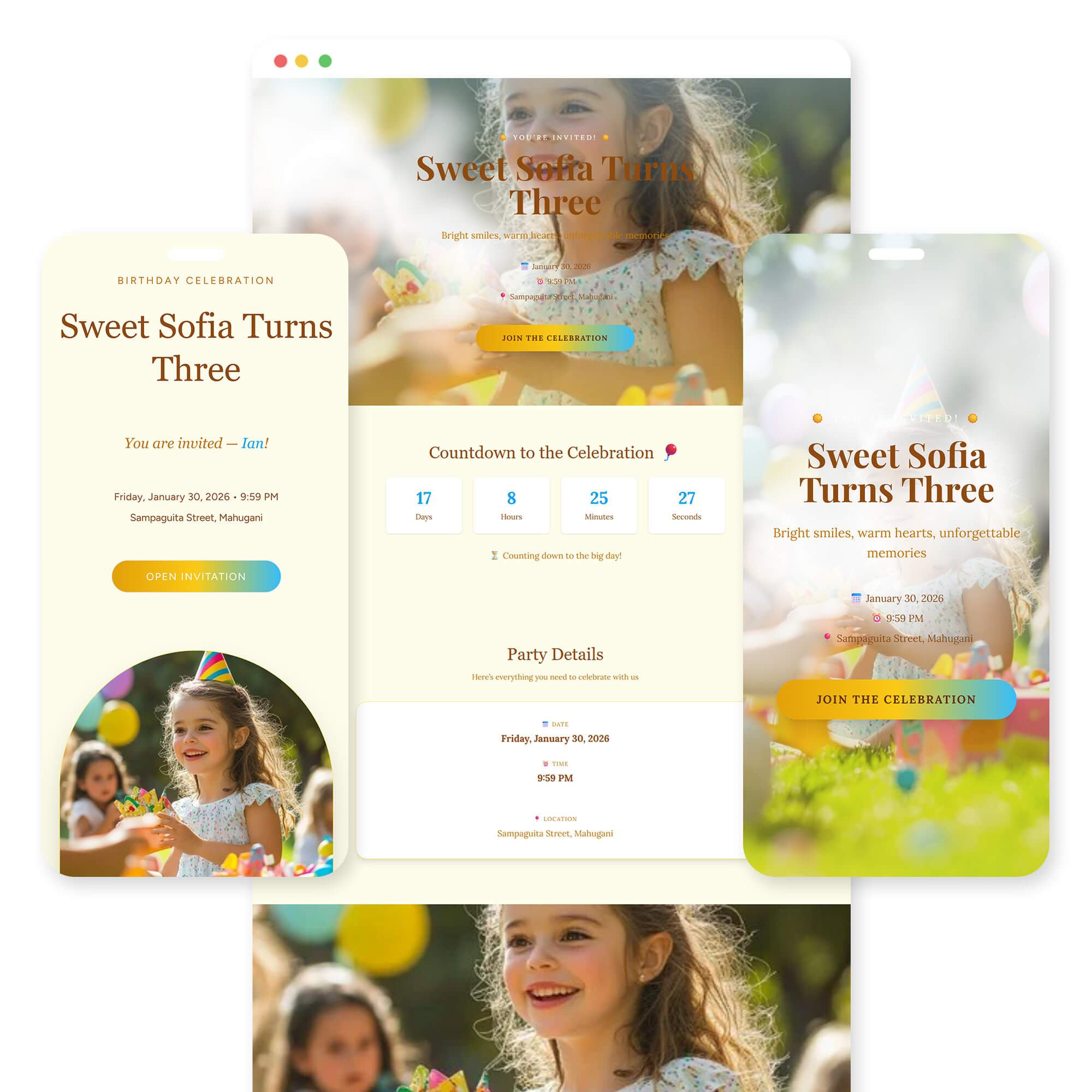 Sunshine Joy birthday invitation template preview