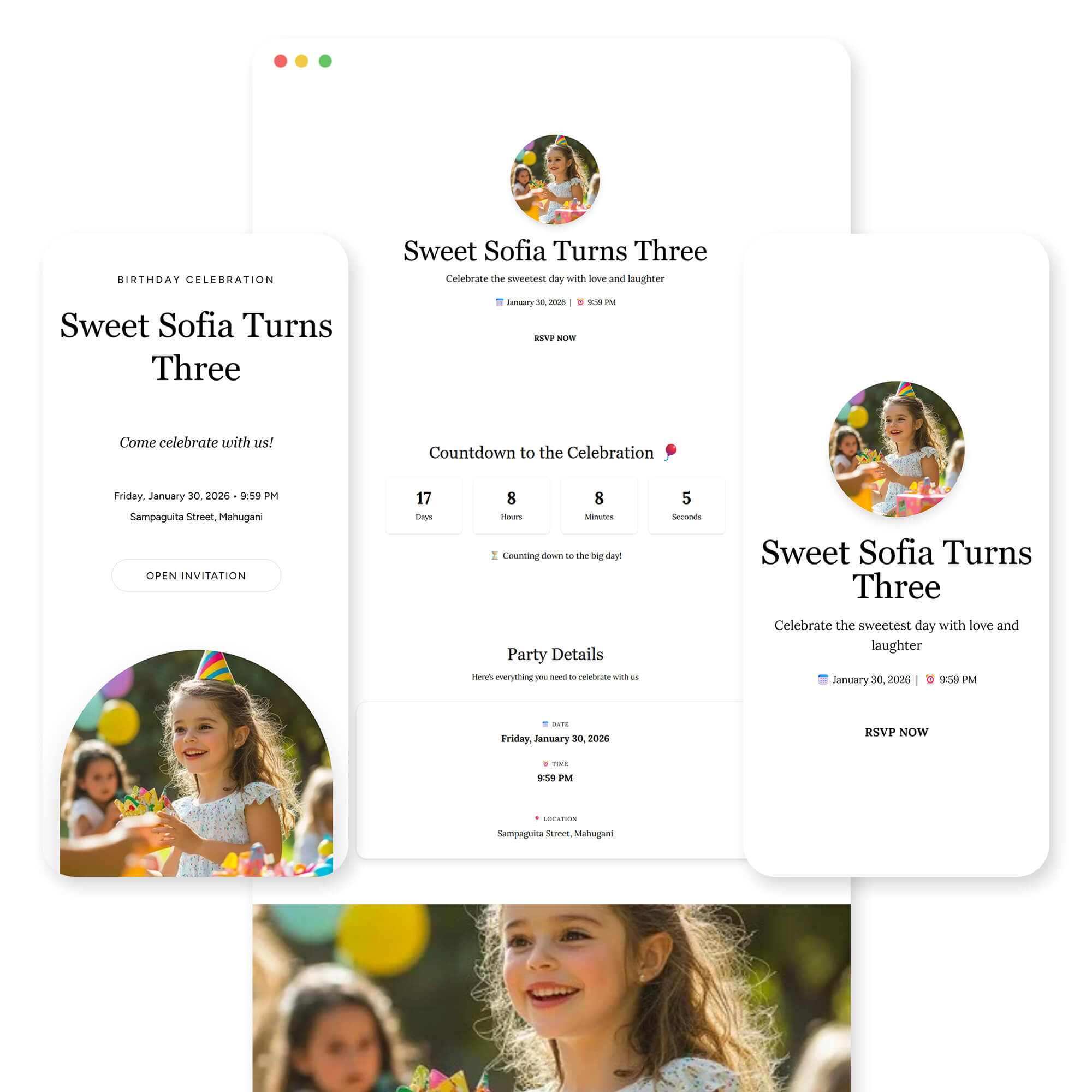 Sweet Moments birthday invitation template preview